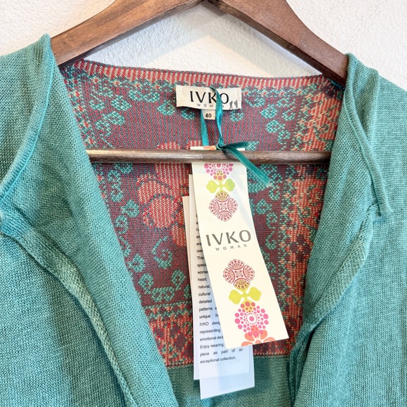 IVKO Boho Resort Embroidered Linen Long Jacket Duster Women’s Medium Artsy NWT - Picture 2 of 12